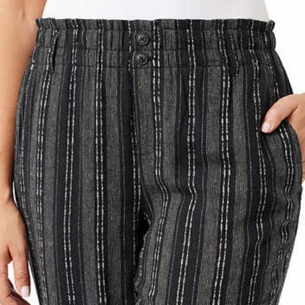 Briggs Womens Black White Striped Linen Blend Adjustable Elastic Waist Pants XXL - Picture 5 of 6